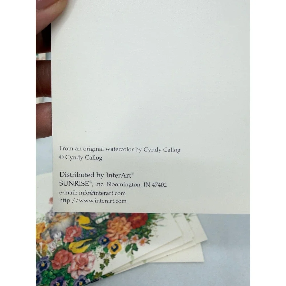 VTG Blank Note Cards Sunrise Cyndy Callog Birdcage Flowers Stationery Bird Art